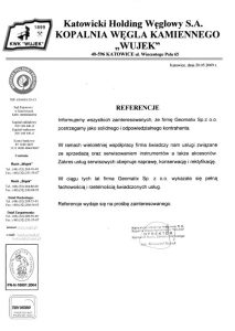 Referencje 2009 dla sprzedaży i serwisu geodezyjnego od Katowickiego Holdingu Węglowego S.A. KWK "Wujek"